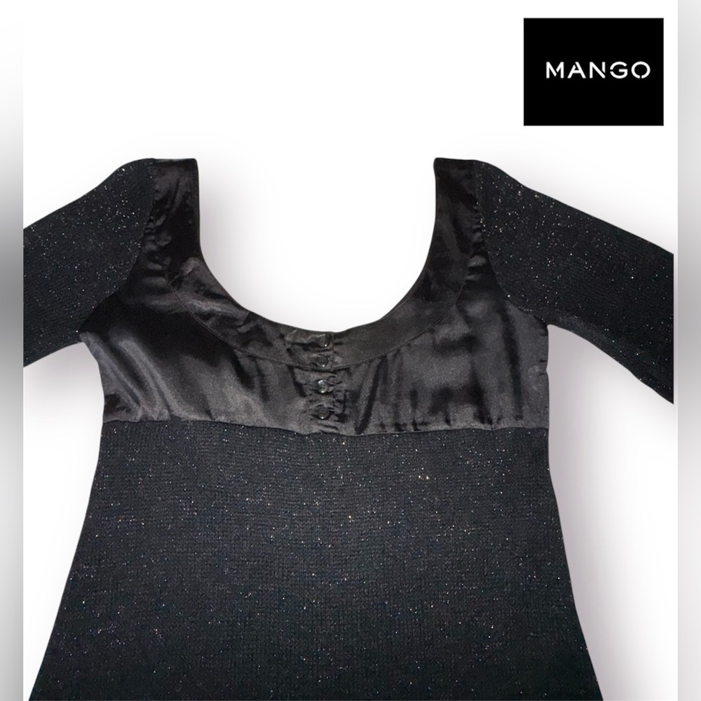 🛍️SALE🛍️ Mango Vintage Knitted Black&Copper Sparkle Dress w/Fringed Satin Scarf - Picture 10 of 15